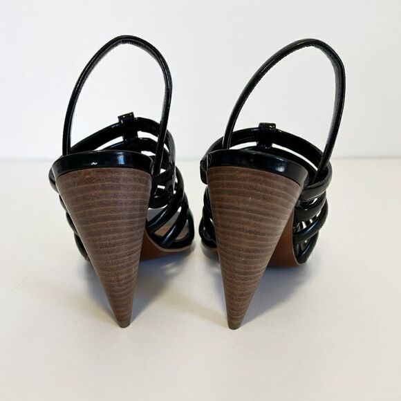 Lanvin Black Patent Leather Strappy Cone Heel Sandals - Picture 6 of 7